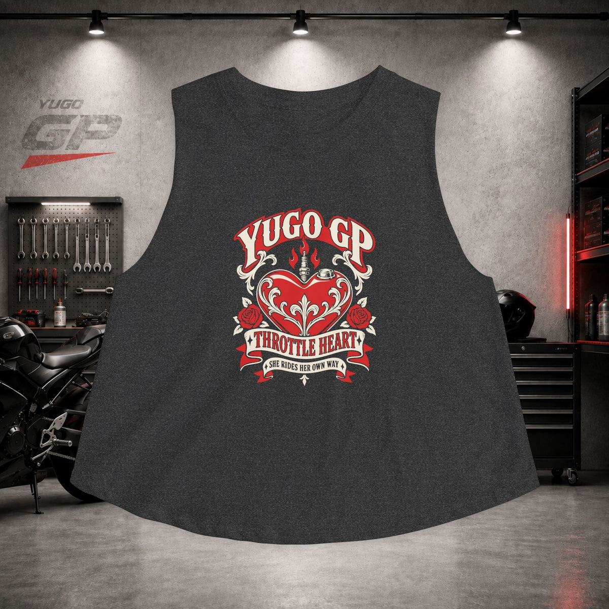Yugo GP Throttle Heart | Her Crop Tank
