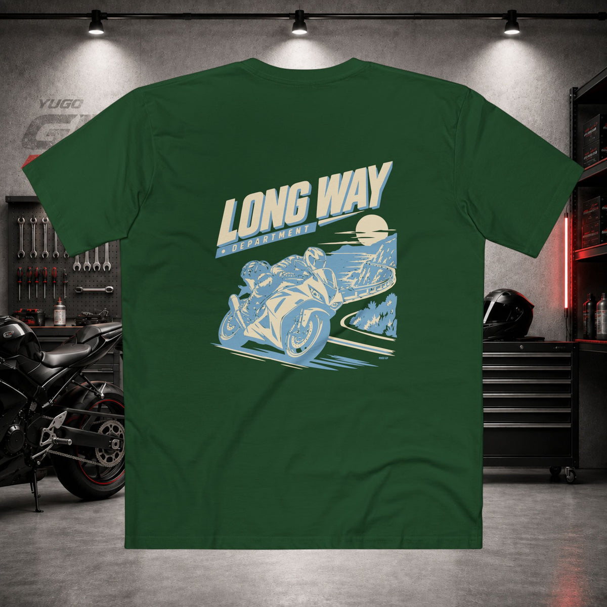 Yugo GP Long Way Department | Back Graphic Tee