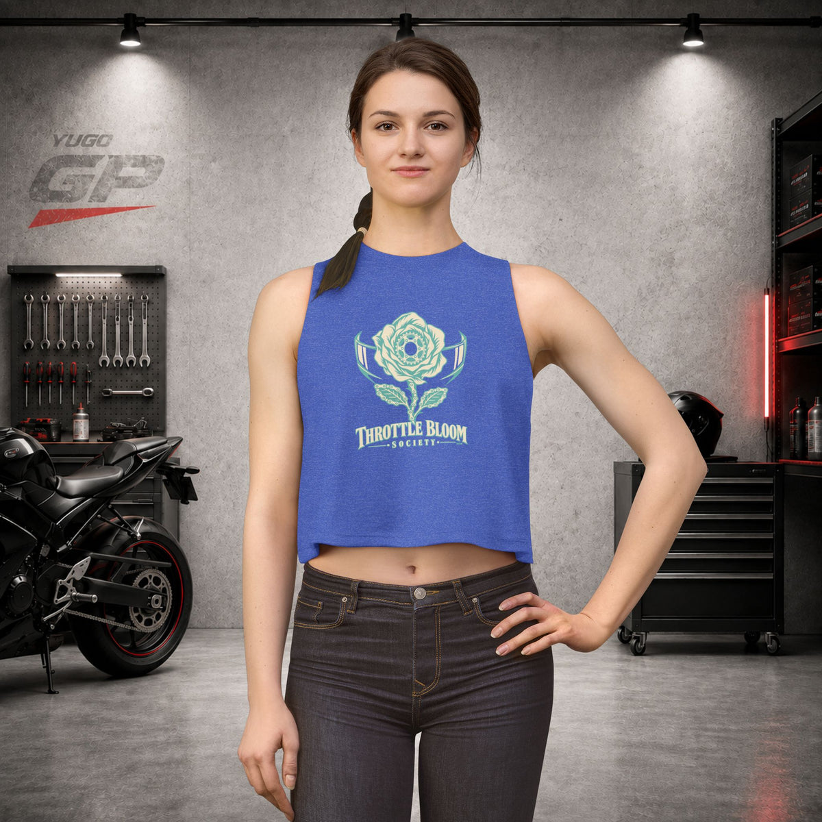 Yugo GP Throttle Bloom Society | Her Crop Tank