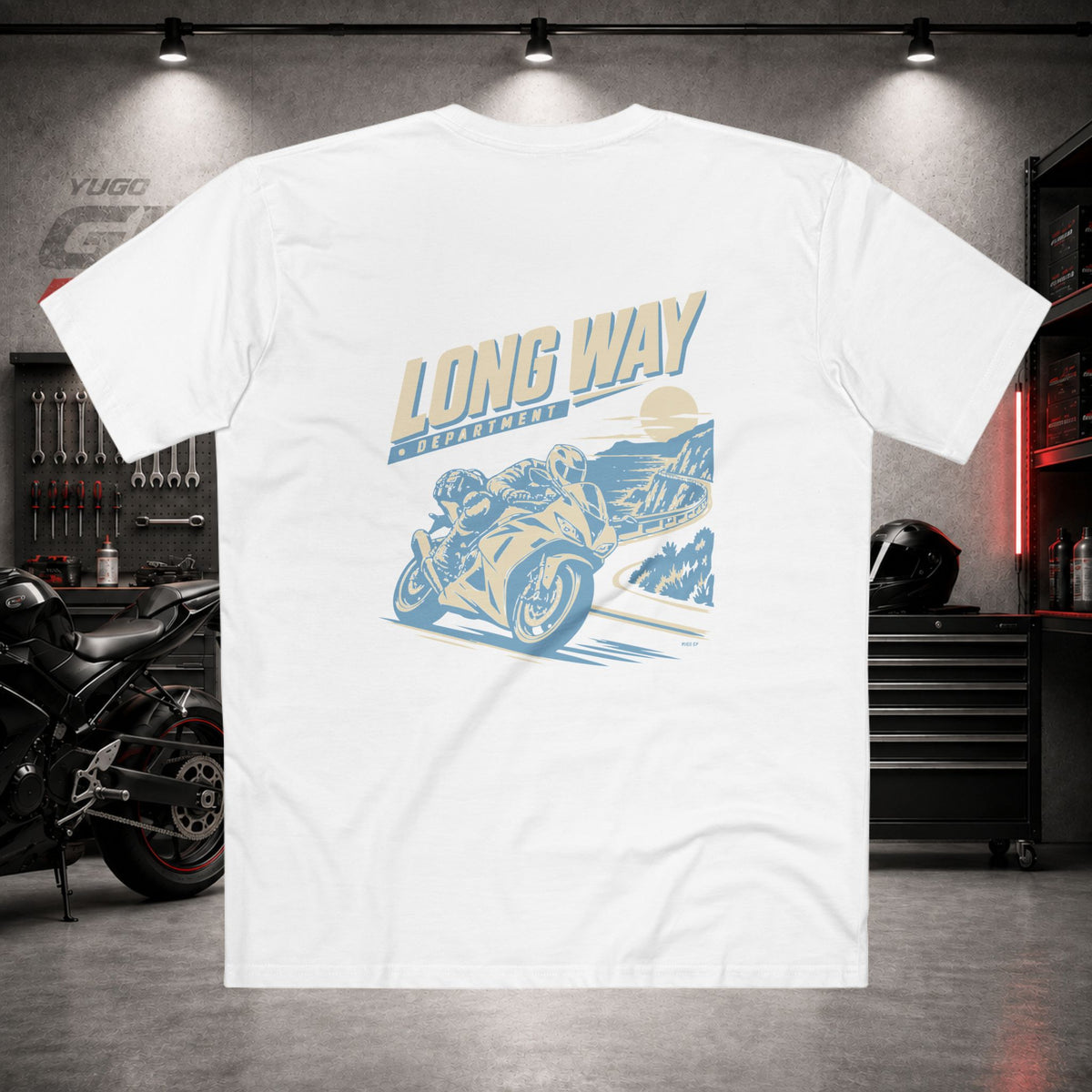 Yugo GP Long Way Department | Back Graphic Tee