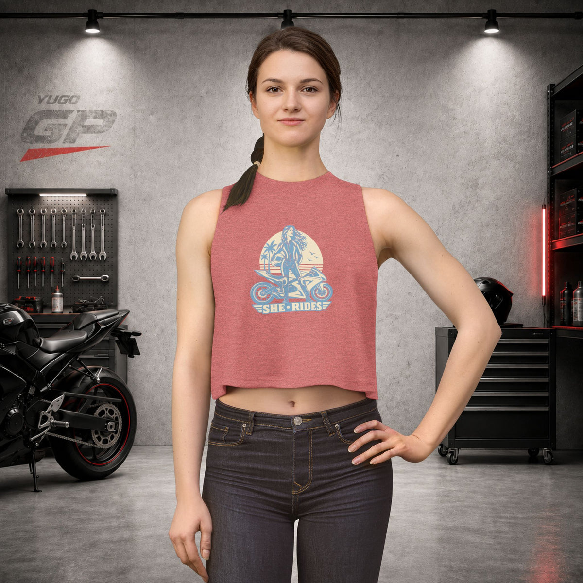 Yugo GP She Rides | Her Crop Tank