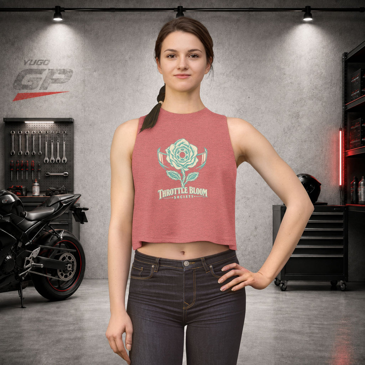 Yugo GP Throttle Bloom Society | Her Crop Tank