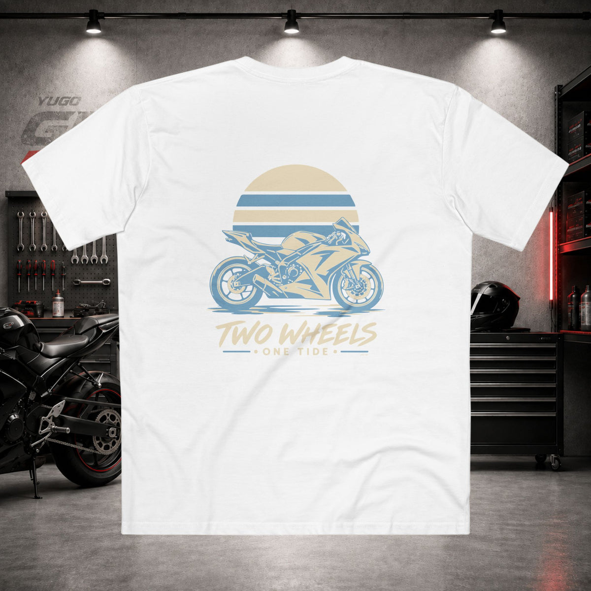 Yugo GP Two Wheels One Tide | Back Graphic Tee