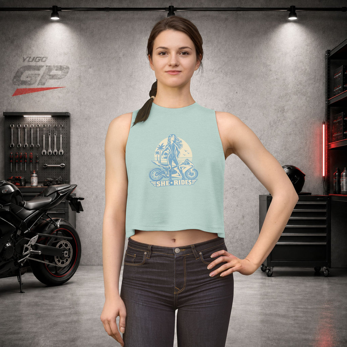 Yugo GP She Rides | Her Crop Tank