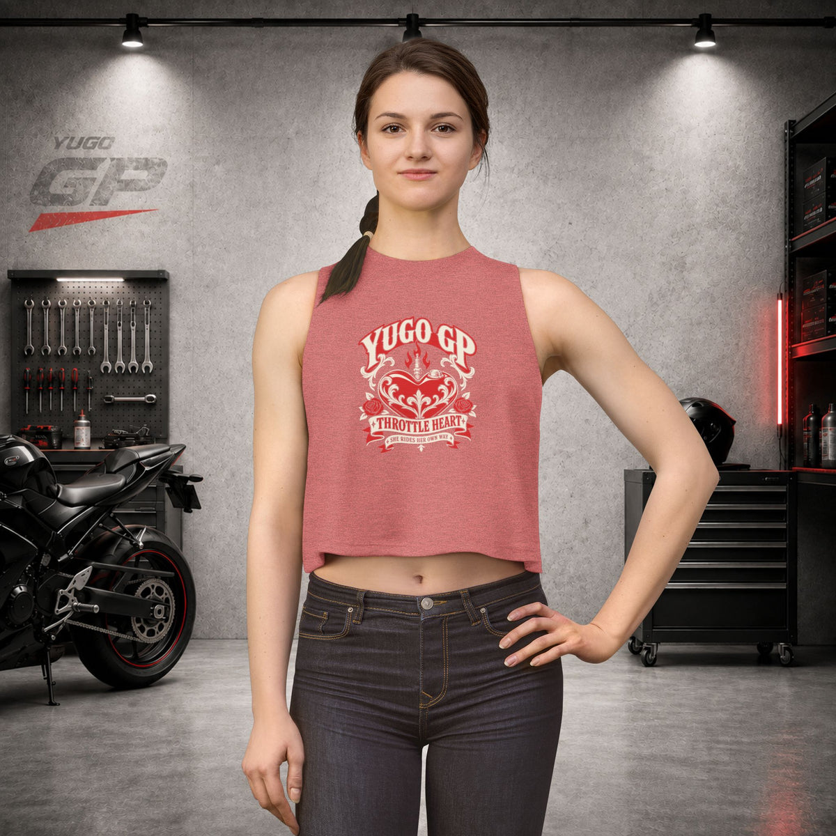 Yugo GP Throttle Heart | Her Crop Tank