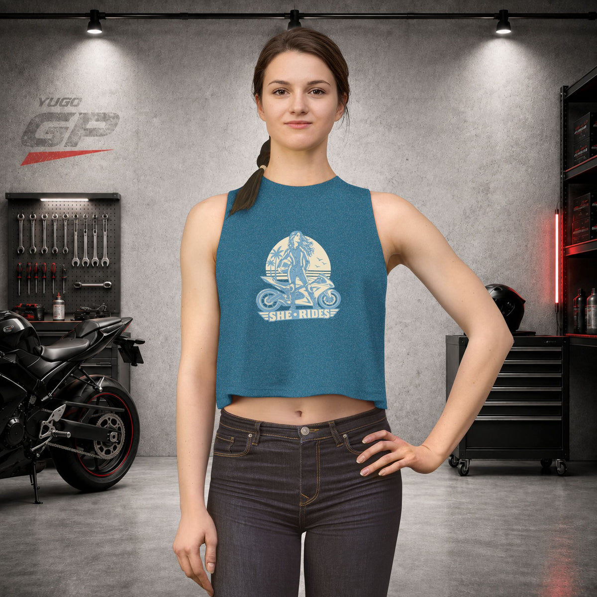 Yugo GP She Rides | Her Crop Tank