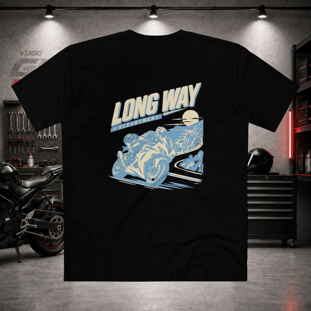 Yugo GP Long Way Department | Back Graphic Tee